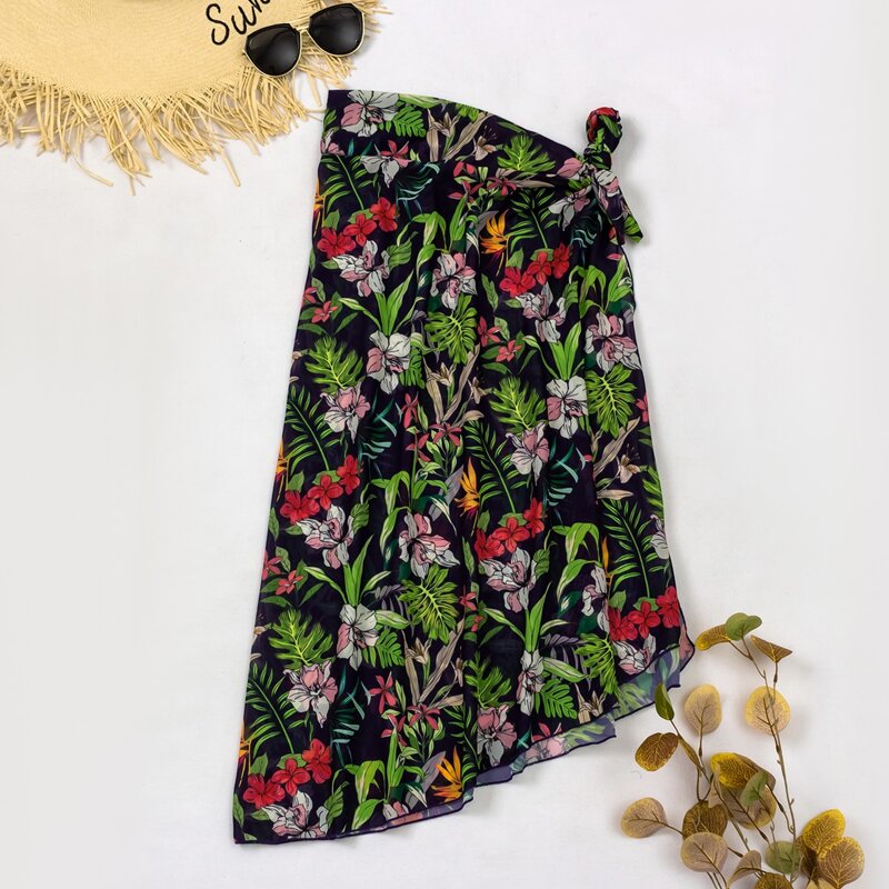 

Floral & Plant Print Cover Up Skirt, Multicolor