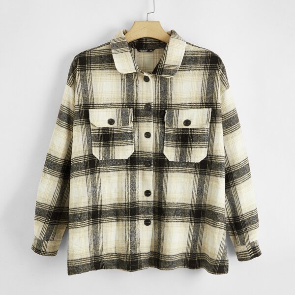

Plus Plaid Flap Pocket Overcoat, Multicolor