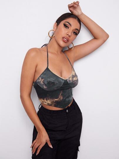 Tie Dye Knotted Back Bandana Halter Top