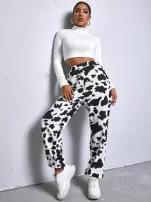 Muchica 奶牛圖案慢跑褲 - 黑與白 - 查看 5