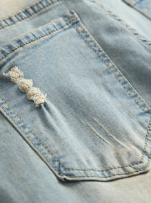 Manfinity LEGND Men Cotton Washed Ripped Skinny Jeans Plain Slim Fit Long Distressed Light Blue Cargo Jeans Light Jeans, For Husband, Boyfriend Gifts Going Out Party Urban Work Vacation