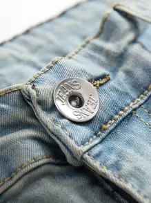 Manfinity LEGND Men Cotton Washed Ripped Skinny Jeans Plain Slim Fit Long Distressed Light Blue Cargo Jeans Light Jeans, For Husband, Boyfriend Gifts Going Out Party Urban Work Vacation