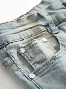 Manfinity LEGND Men Cotton Washed Ripped Skinny Jeans Plain Slim Fit Long Distressed Light Blue Cargo Jeans Light Jeans, For Husband, Boyfriend Gifts Going Out Party Urban Work Vacation