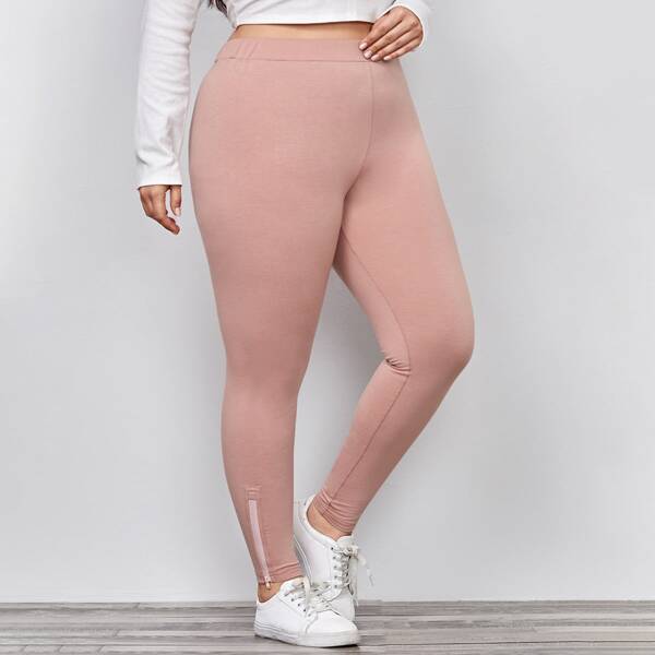 

Plus Zip Hem Leggings, Pastel coral pink