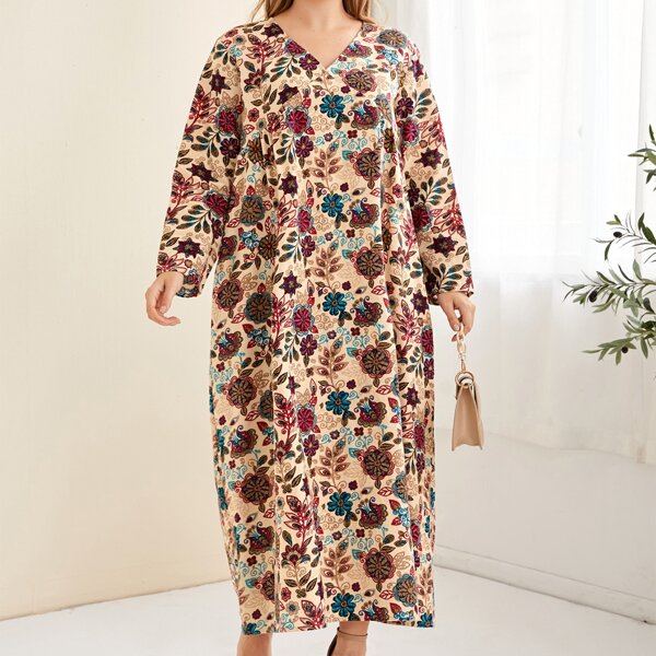 

Plus Allover Floral Tunic Dress, Multicolor
