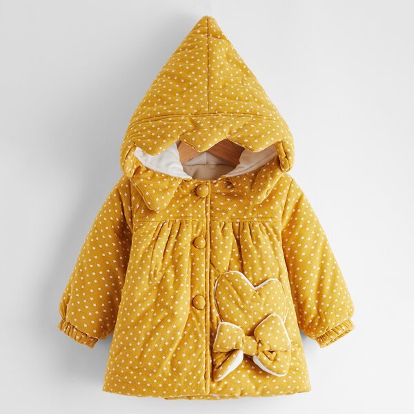 

Toddler Girls Heart Pocket Bow Front Hooded Coat, Yellow