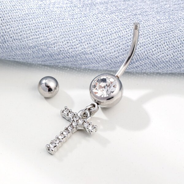 

Rhinestone Letter Decor Belly Ring, Silver