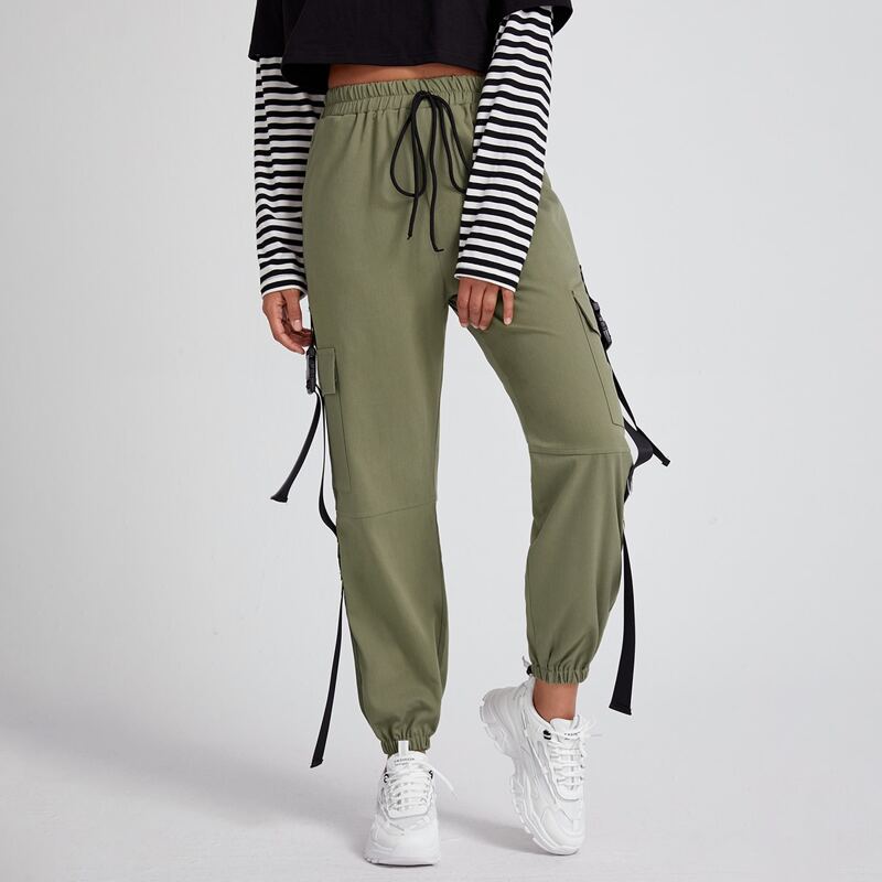 

Buckle Drawstring Cargo Pants, Army green