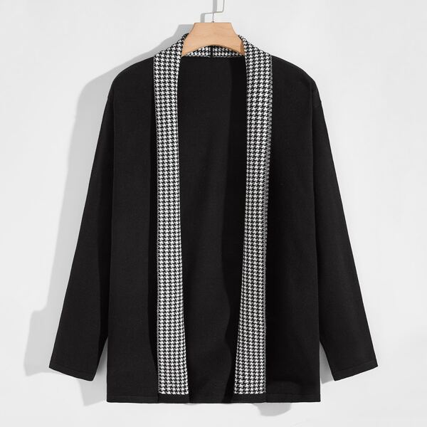 

Men Houndstooth Shawl Collar Cardigan, Black