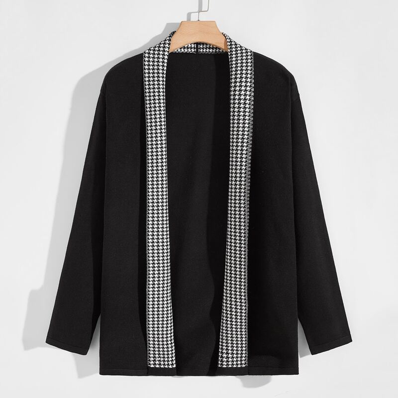 

Guys Houndstooth Shawl Collar Cardigan, Black