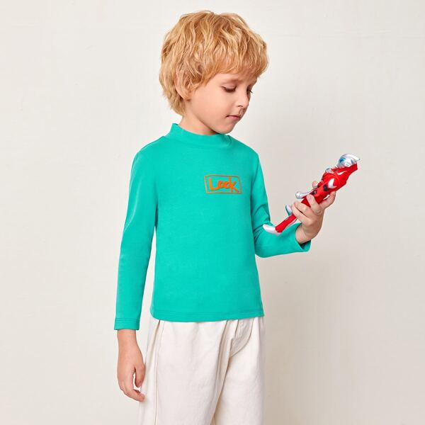 

Toddler Boys Letter Graphic Mock Neck Tee, Mint blue