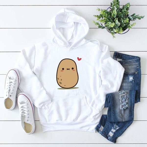 

Cartoon Graphic Fleece Lined Drawstring Hoodie, White