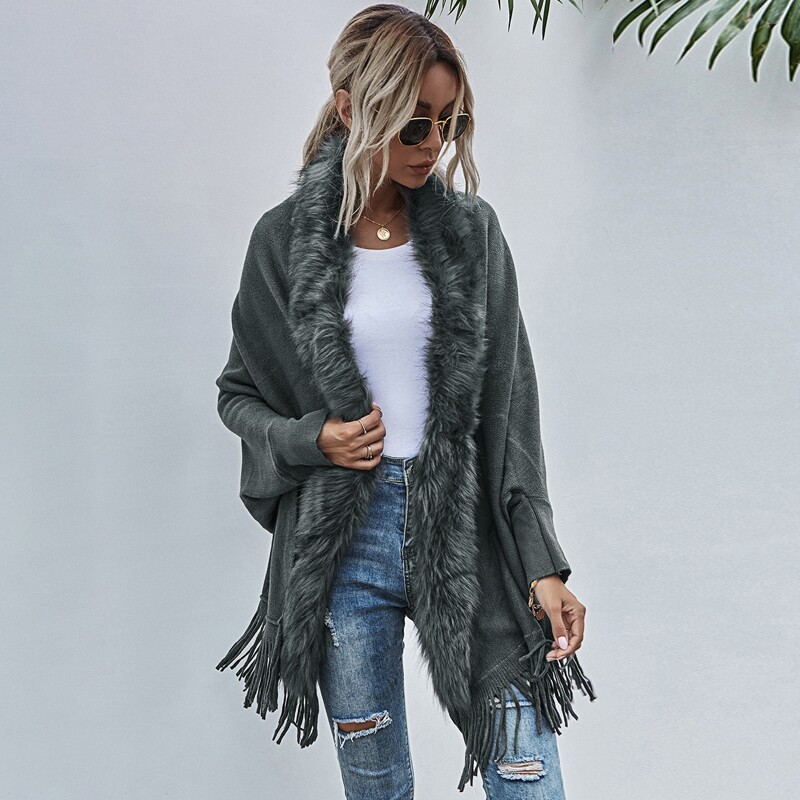 

Fringe Longline Cardigan, Dark grey