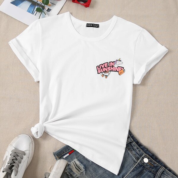 

Unicorn & Letter Graphic Tee, White