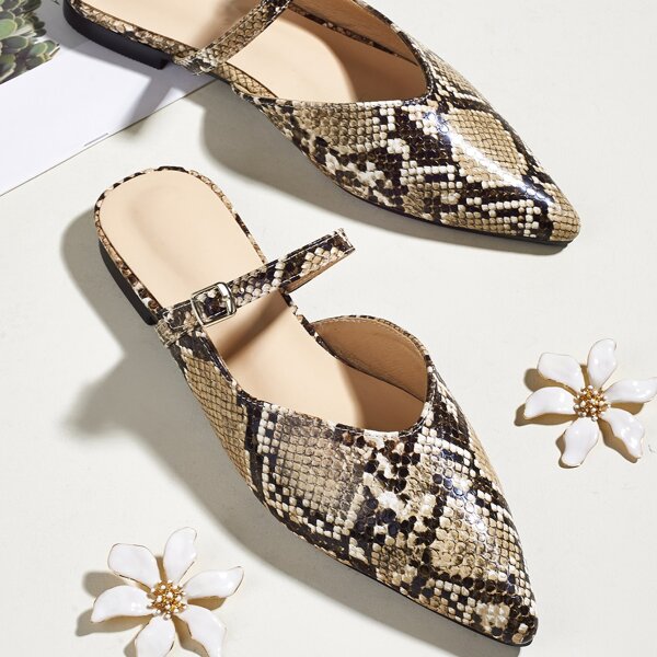 

Point Toe Snakeskin Print Mules, Multicolor