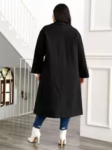 Plus Solid Shawl Collar Overcoat - Black - View 2