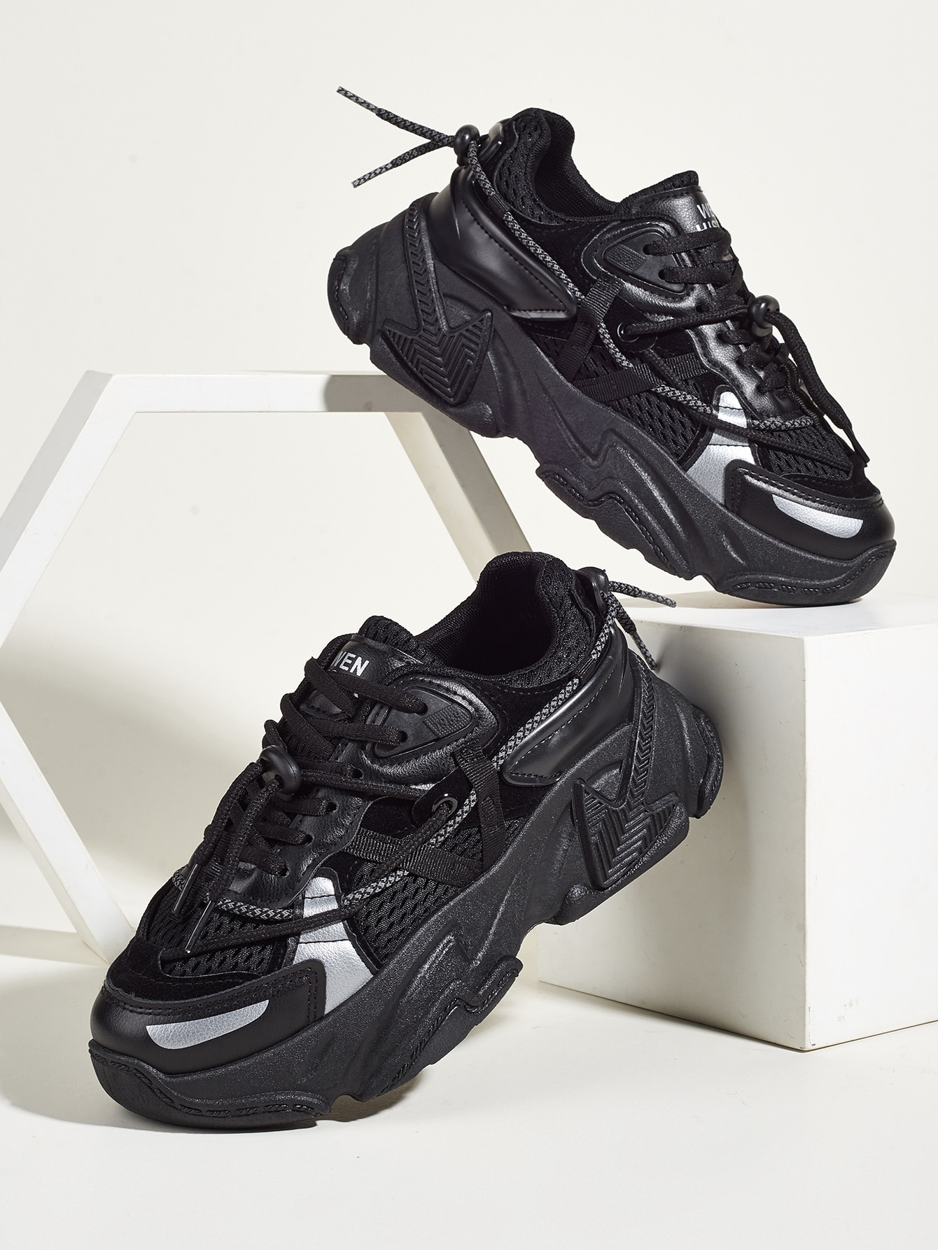 Drawstring Decor Mesh Panel Chunky Trainers thumbnail