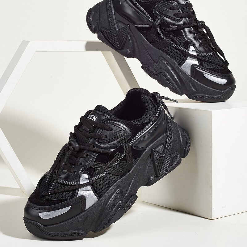 

Drawstring Decor Mesh Panel Chunky Trainers, Black