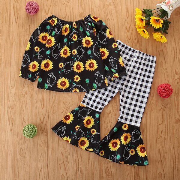 

Toddler Girls Sunflower Print Blouse With Flare Leg Pants, Multicolor