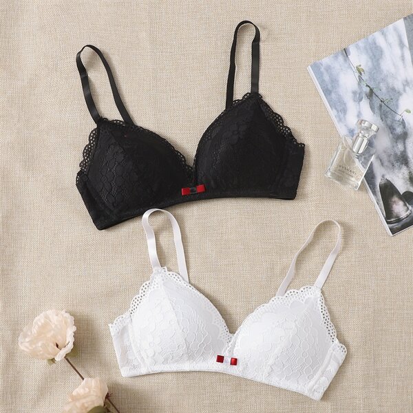 

2pack Floral Lace Bra Set, Black and white