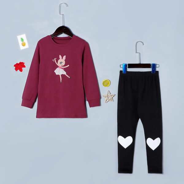 

Toddler Girls Cartoon Graphic Sweatshirt With Leggings, Multicolor