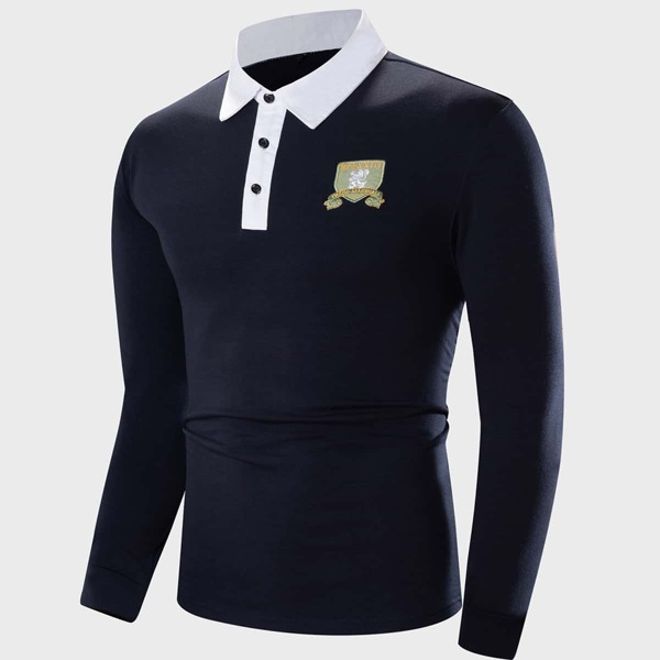 

Men Crown & Letter Graphic Patched Embroidery Polo Shirt, Navy blue