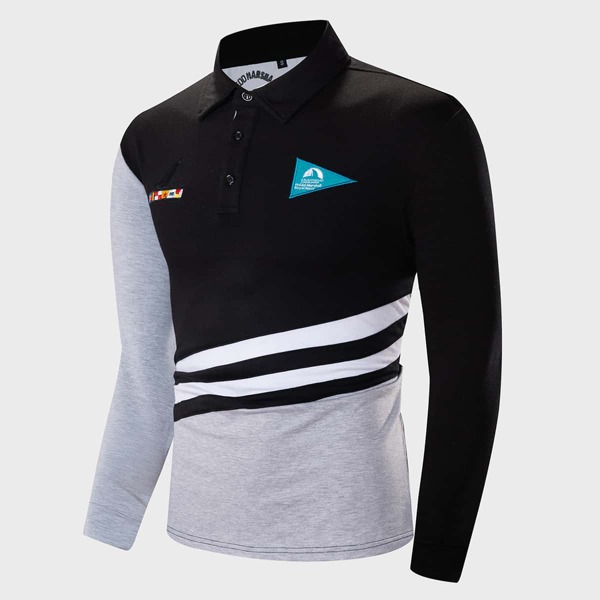 

Men Striped Patched Polo Shirt, Multicolor