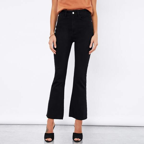 

Stone Wash High-waisted Flare Jeans, Black