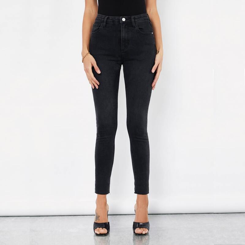 

Stone Wash High-Waisted Skinny Jeans, Black