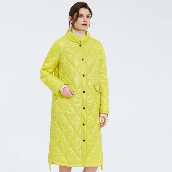 

Neon Yellow Slogan Graphic Quilted Padded Coat, Yellow neon