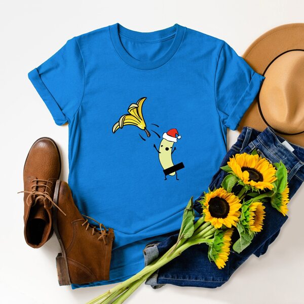 

Christmas & Cartoon Graphic Tee, Blue