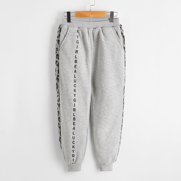 

Girls Letter Graphic Thermal Sweatpants, Grey