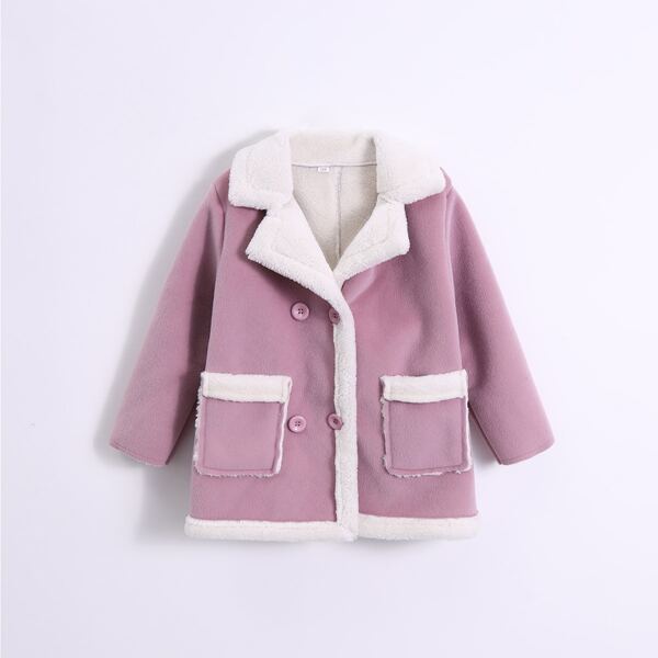 

Girls Teddy Lined Double Breasted Dual Pocket Coat, Mauve purple