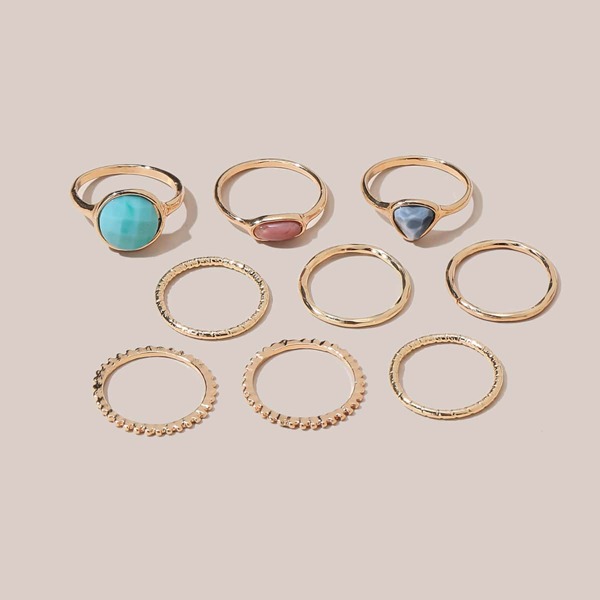 

9pcs Metal Round Ring, Gold