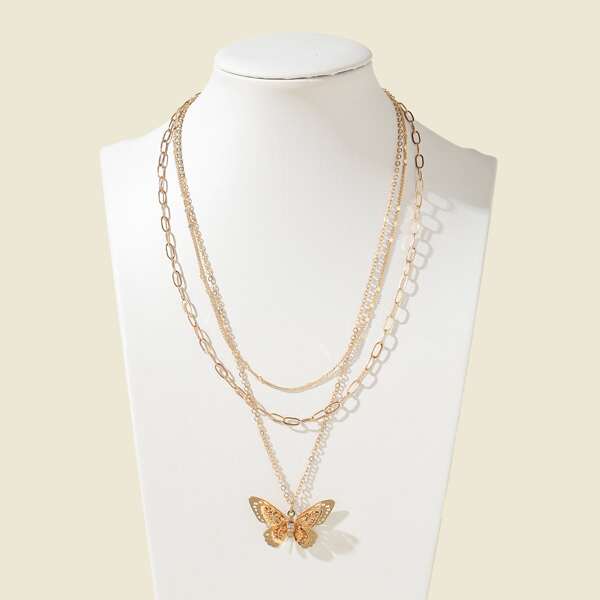 

2pcs Butterfly Charm Necklace, Gold