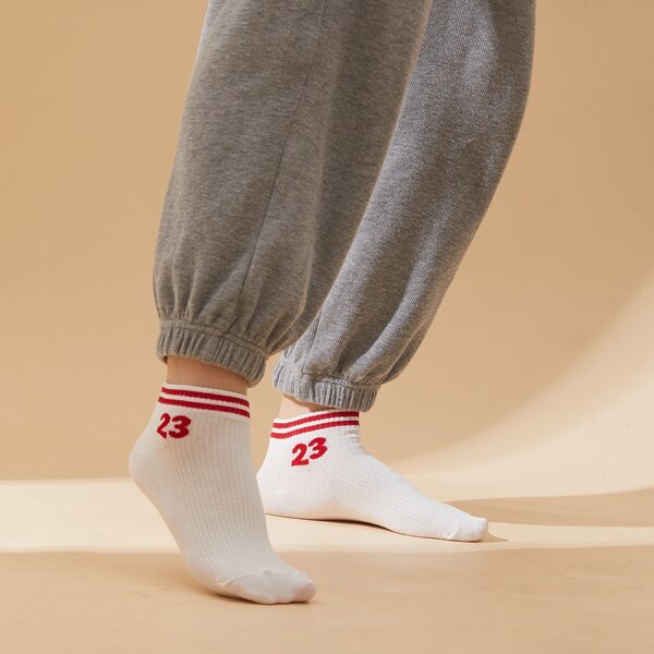 

Striped Pattern Ankle Socks, White