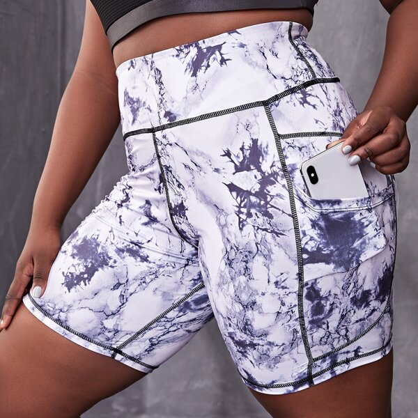

Plus Tie Dye Wide Band Waist Biker Shorts With Phone Pocket, Multicolor