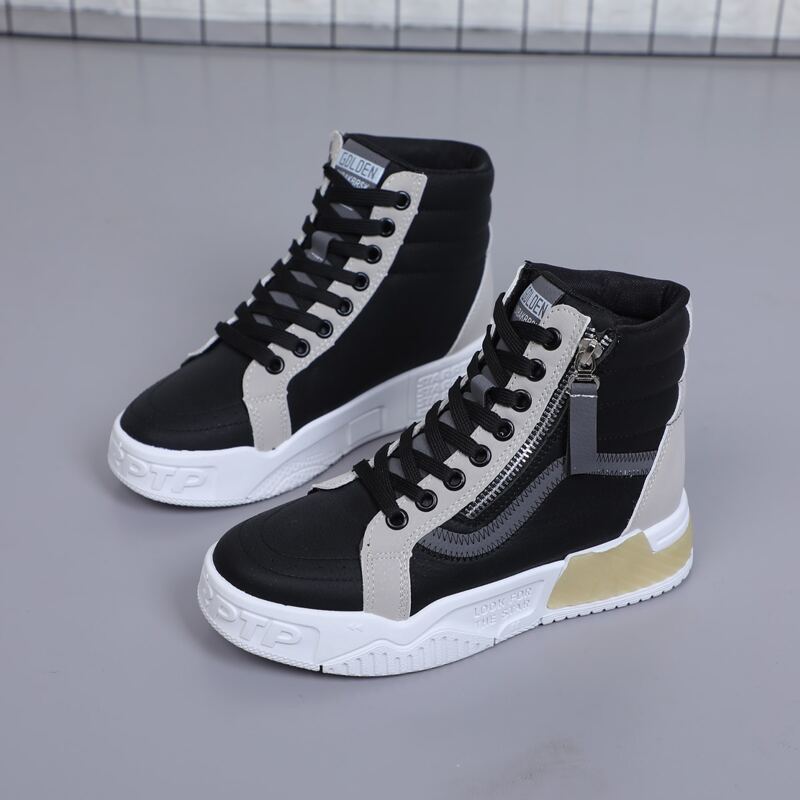 

Zip Decor Lace-up Front Sneakers, Black