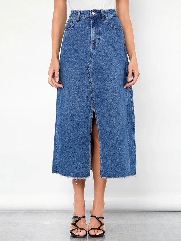 stone check denim skirt