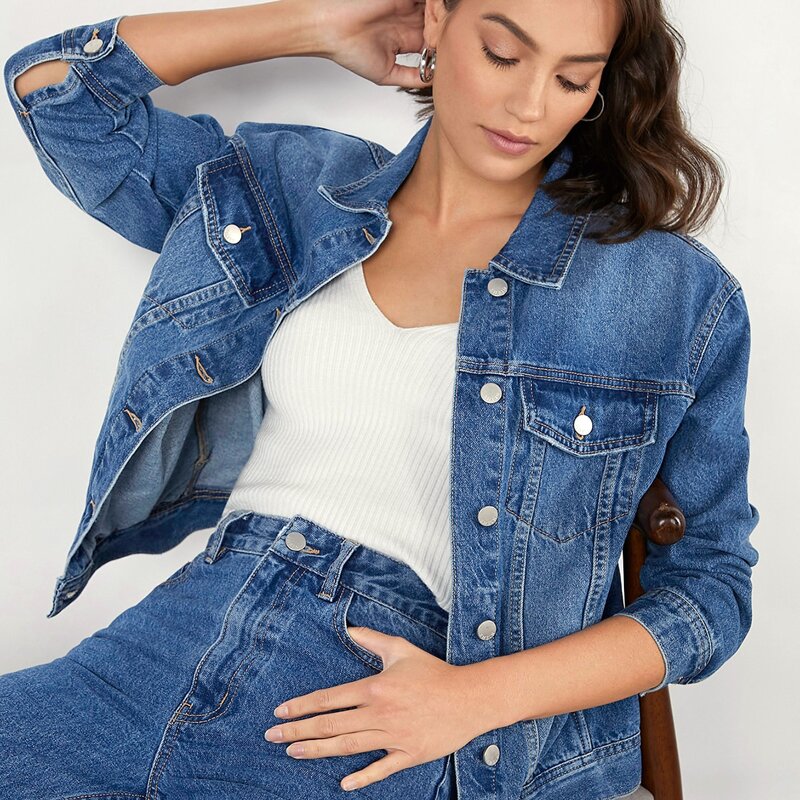 

Drop Shoulder Denim Trucker Jacket, Medium wash