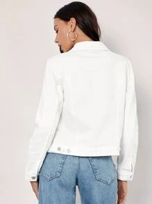 SHEINBlues Slim Denim Jacket - White - View 2