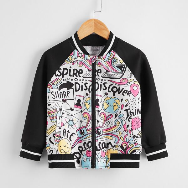 

Toddler Girls Cartoon Graphic Bomber Jacket, Multicolor