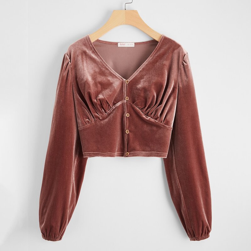 

Ruched Front Velvet Blouse, Dusty pink