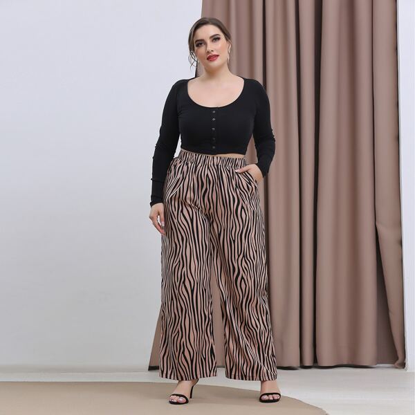 

Plus Zebra Striped Slant Pocket Pants, Multicolor