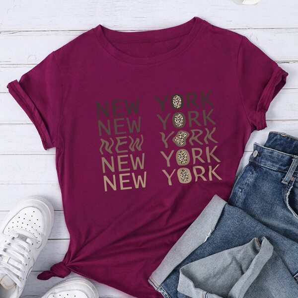 

Plus Letter & Leopard Print Tee, Burgundy