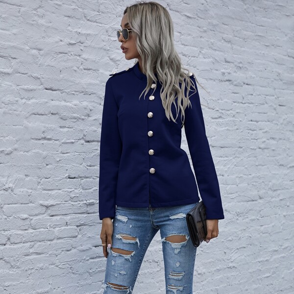 

Single Breasted Epaulette Blazer, Navy blue