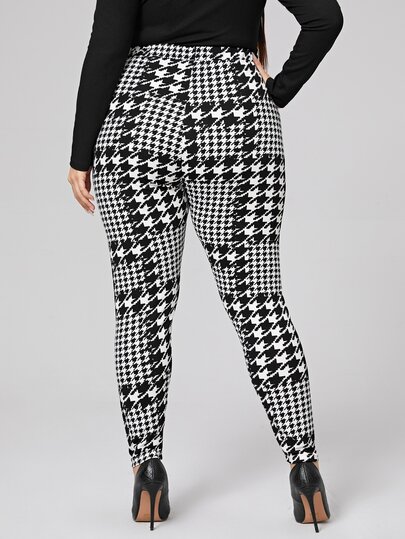 Plus High Waist Houndstooth Leggings