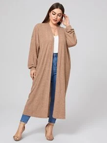 SHEIN Unity Plus Drop Shoulder Rib-knit Cardigan - Apricot - View 3