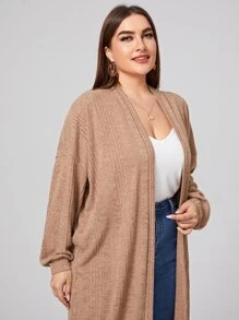 SHEIN Unity Plus Drop Shoulder Rib-knit Cardigan - Apricot - View 5