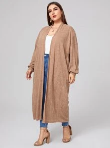 SHEIN Unity Plus Drop Shoulder Rib-knit Cardigan - Apricot - View 1
